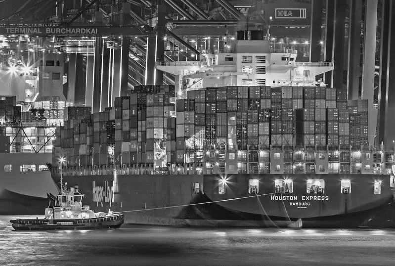 Container ship at night